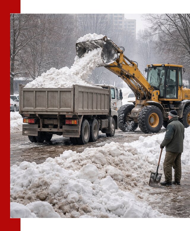 Вывоз снега грузовой техникой в Благовещенске оперативно и чисто