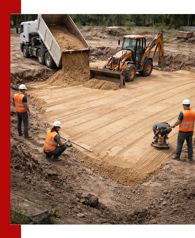 Устройство песчаной подушки для фундаментов и дорог в Благовещенске